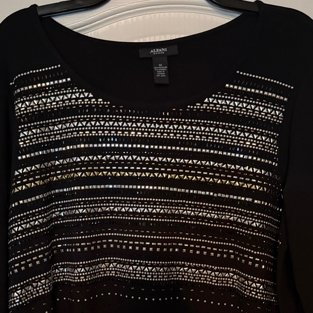 Alfani Black Dress with Silver/Gold/Black embellishments